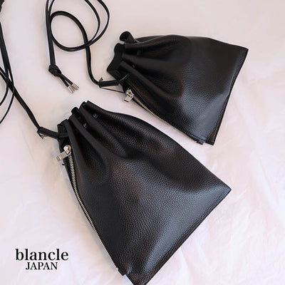 blancle(ブランクレ) シュリンクレザーサイドジップ巾着バッグ／Sサイズ　bc1171