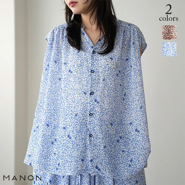 【20％OFF】MANON(マノン) フラワープリントフレンチスリーブブラウス　MNN-SH-298【SALE】