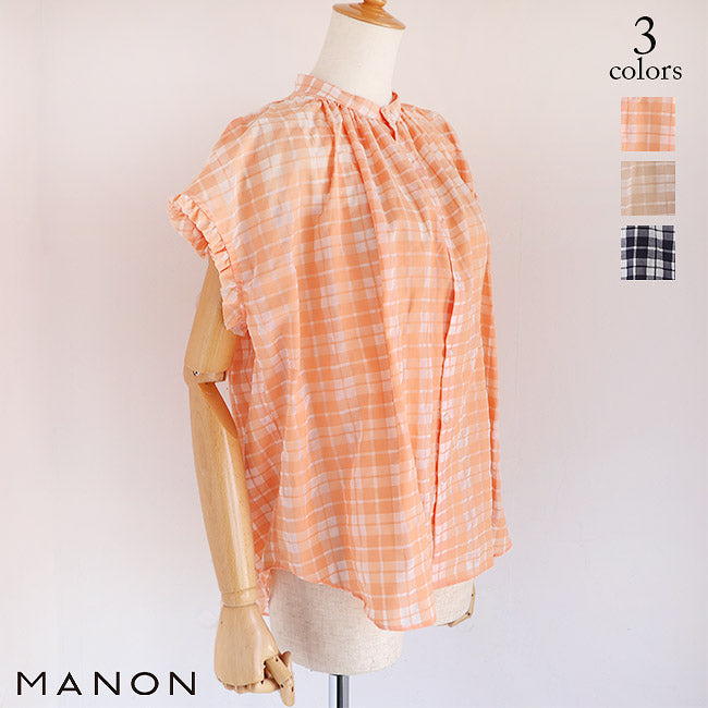 【20％OFF】MANON(マノン) フリルスリーブシアーチェックアミカルシャツ　MNN-SPSH-039【SALE】