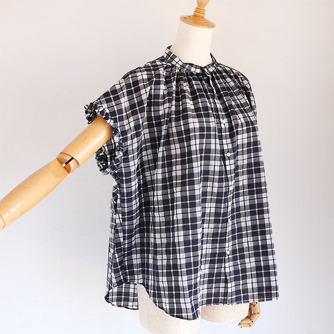 【20％OFF】MANON(マノン) フリルスリーブシアーチェックアミカルシャツ　MNN-SPSH-039【SALE】