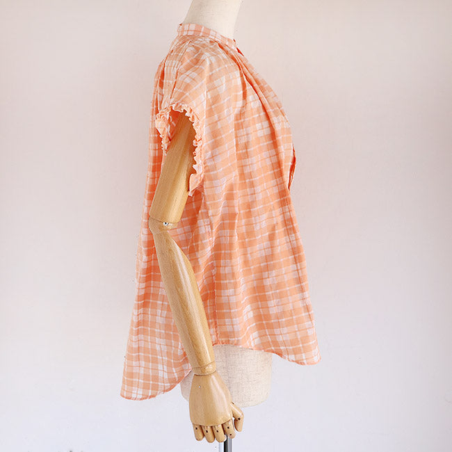 【20％OFF】MANON(マノン) フリルスリーブシアーチェックアミカルシャツ　MNN-SPSH-039【SALE】