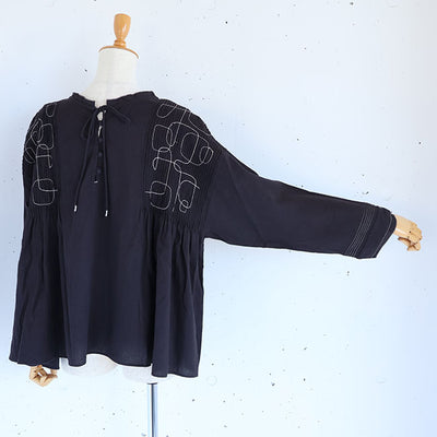 tumugu:(ツムグ) コットンモスピンタック刺繍2WAYブラウス　TB25309
