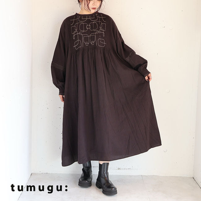 tumugu:(ツムグ) コットンモスピンタック刺繍2WAYワンピース　TB25310