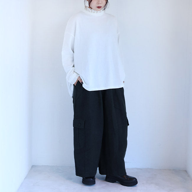 tumugu:(ツムグ) コットンリネン起毛ツイルカーゴワイドパンツ　TB25314