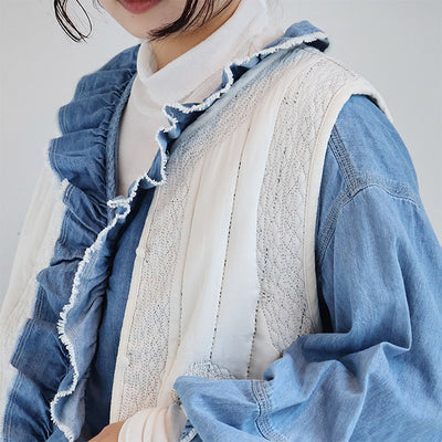 tumugu:(ツムグ) ステッチ刺繍コットンサテンキルトベスト　TB25331
