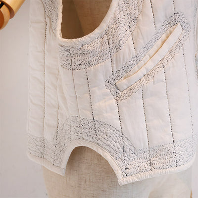 tumugu:(ツムグ) ステッチ刺繍コットンサテンキルトベスト　TB25331