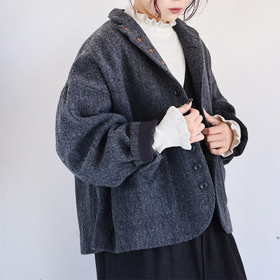 tumugu:(ツムグ) ランダムリブコットンニットフリルハイネック　TK19303B