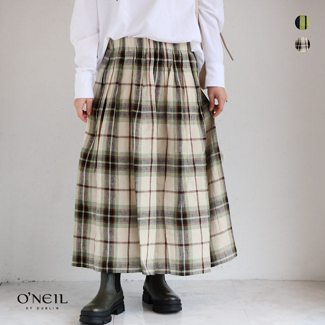 O'NEIL of DUBLIN(オニールオブダブリン)リネンタックギャザースカート80cm丈　s265